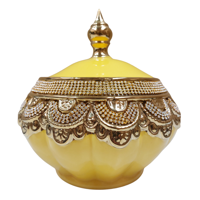 Sopera Porcelana Ochun 21 x 23 cm Diamantes (Amarilla con dorado)